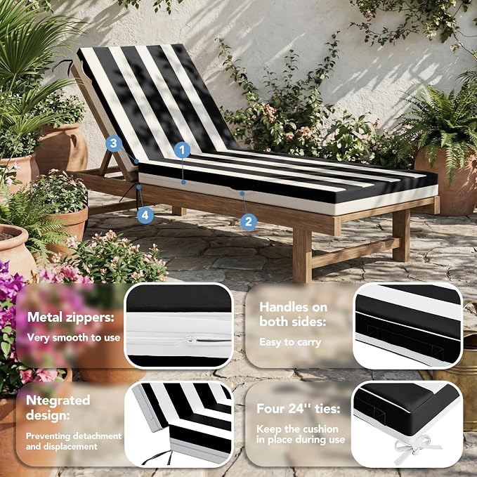 L'AGRATY Outdoor Lounge Chaise Cushion: 72x21x3 Inch Waterproof Lounge Chair - Image 4