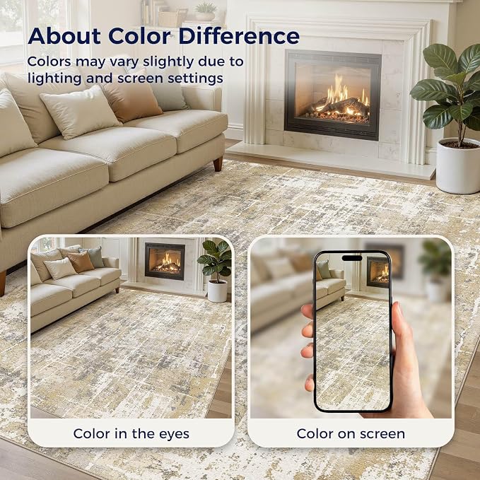 DMOYEST Area Rug Living Room Rugs 10x14 Washable Abstract Carpet | Neutral - Image 7