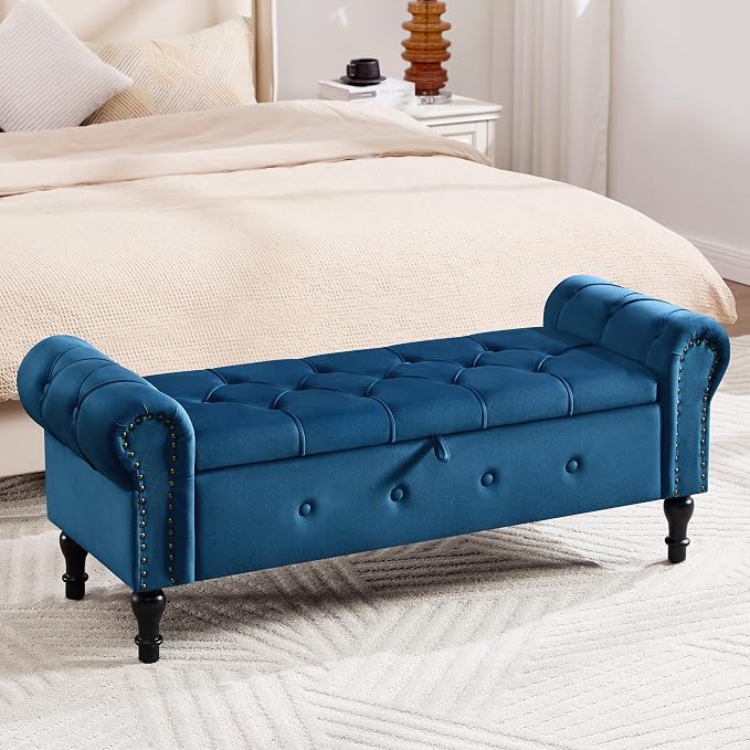 Storage Bench for Bedroom, Velvet 51" End of Bed Bench, Queen Size Bench by HOMYKA