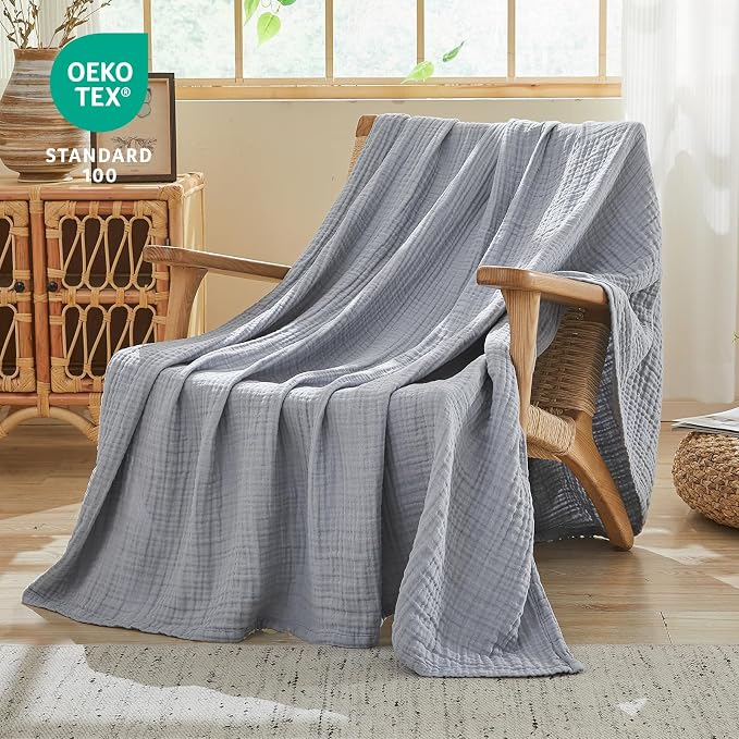 EMME Muslin Blankets for Adults Throw Blanket for Couch Breathable Gauze Soft - Image 2