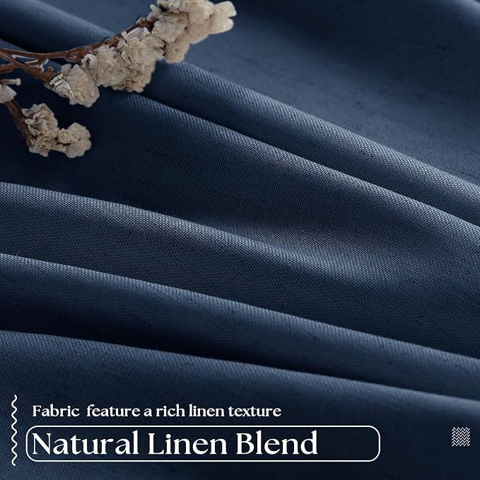 Dark Blue Linen 100% Blackout 120 Inch Curtains - Image 5