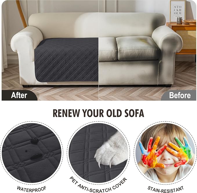 Genina Waterproof Couch Cover, Washable Anti-Slip 78inch Sofa Covers - Image 4