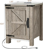 OKD Nightstand with Charging Station, 18 Inch Farmhouse End Table with Barn - Image 7