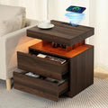 HOMMPA Rustic Nightstand with Wireless Charging Station LED Bedside Table with by Hommpa