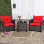 COSTWAY 3PCS Patio Furniture Set, PE Rattan Wicker Sofa w/Washable Cushion and - Image 4