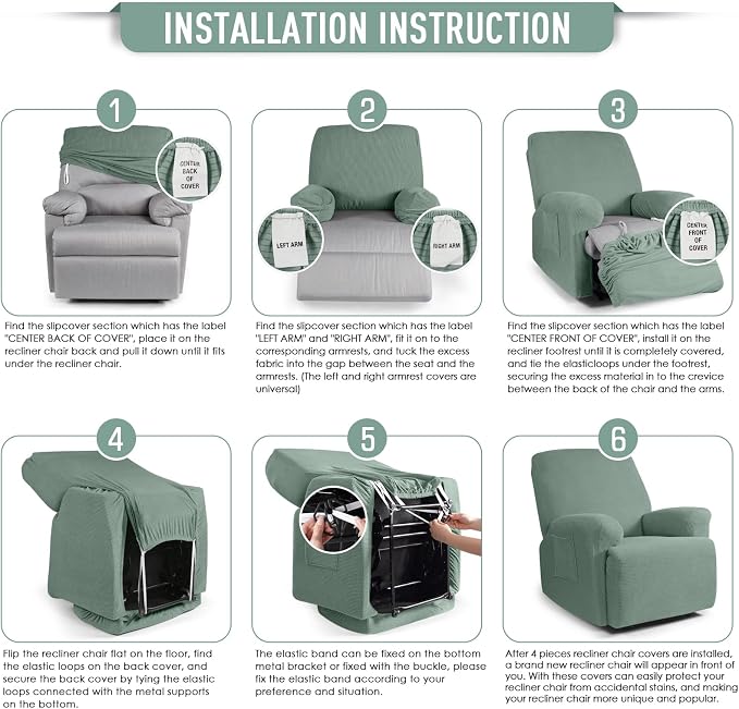 TAOCOCO Recliner Cover 4-Pieces, Recliner Stretch Sofa Slipcover, Recliner - Image 5