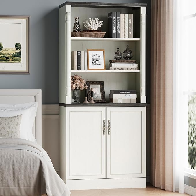 Bookshelf with Doors, Floor Standing Display Storage Cabinet - Image 8