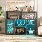 Aheaplus Bar Cabinet with Power Outlets, Liquor Cabinet with Led Lights and - Image 6