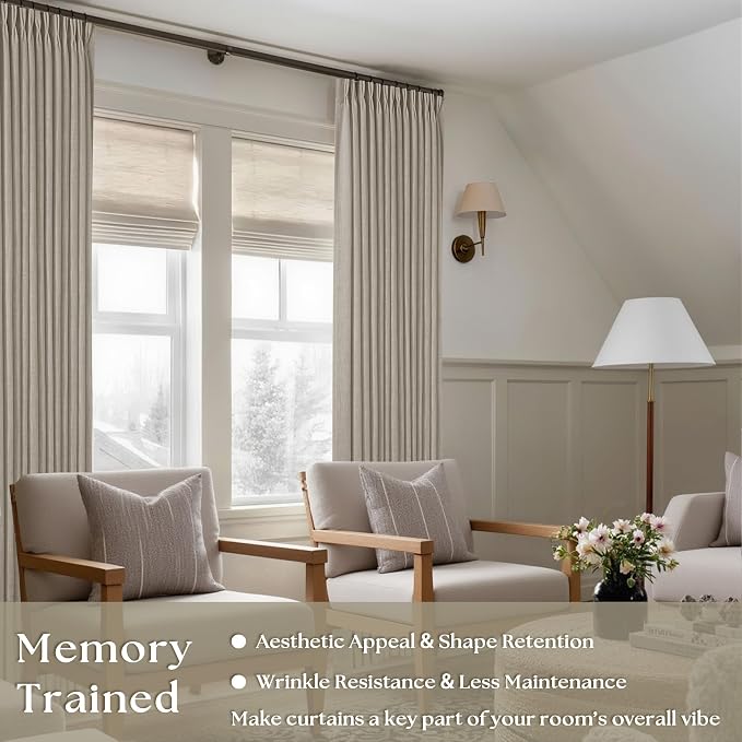 Modern Farmhouse Linen Curtains 80 Inches Long 2 Panels Set Burlywood Birch | - Image 2