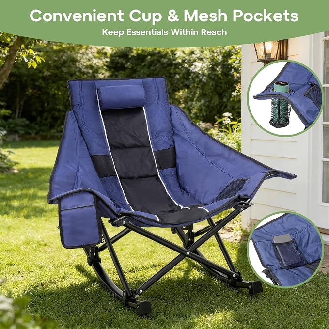 Suteck Oversized Rocking Camping Chair, Thick Padded Folding Rocking Chair - Image 5