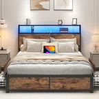 Lifezone Full Bed Frame with 2-Tier Storage Headboard, Metal Platform Bed Frame - Image 3