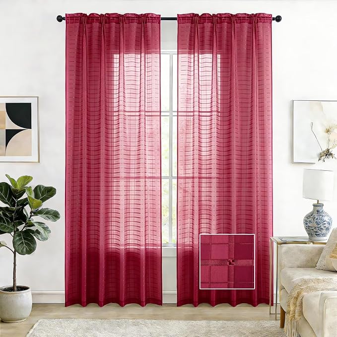 SpaceDresser Check Sheer Curtains 72 Inches Long by SpaceDresser