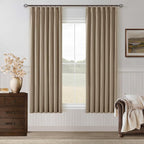 Light Brown 100% Blackout Pinch Pleated Linen 63 Inch Curtains - Image 8