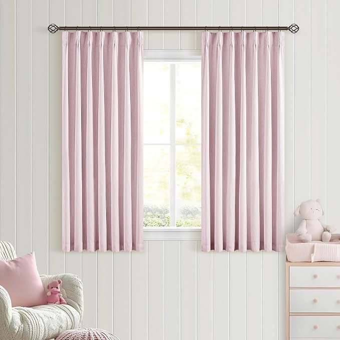 Light Pink Pleated Black Out Linen 45 Inch Curtains - Image 7