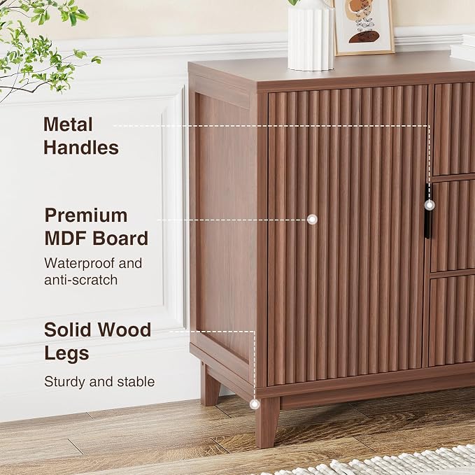 47.2" W Storage Cabinet with 3 Drawers, Fluted Buffet Cabinet with Storage - Image 5