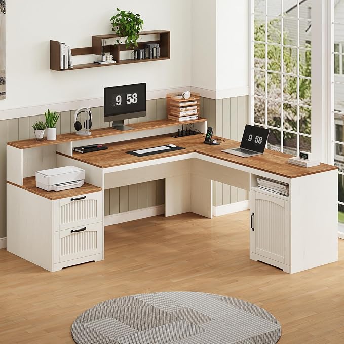 YOMILUVE 63" Farmhouse L Shaped Executive Desk - Image 3
