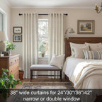Beige Curtains 38 Inch Width for Living Room 2 Panels Back Tab Rod Pocket Flax - Image 3