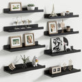 Floating Picture Ledge Shelves Set of 8, 16 Inch Solid Wood Wall Shelves by FLYJOE