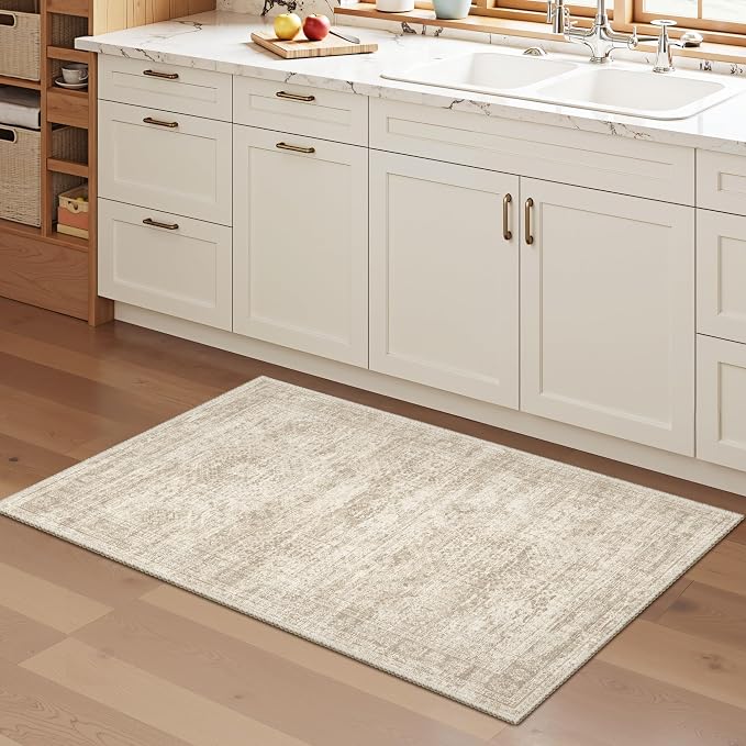Soalmost 2x3 Washable Rugs for Kitchen, Small Area Rug Beige | Non-Slip Vintage - Image 7