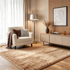 Coffee Rabbit Striped Plush Rug 3'x5', Fluffy Faux Fur Shaggy Area Rug by CHOVY
