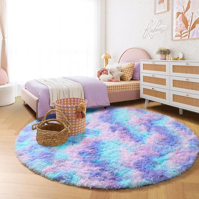 Amdrebio Purple Rainbow Mermaid Large Round Rug 7Ft - Image 4