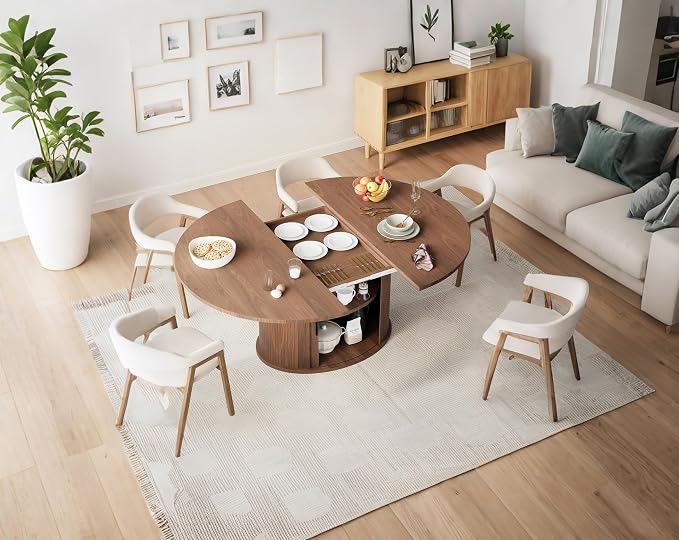 Extendable Round Dining Table for 2-4-6, 63 Inch Dining Room Kitchen Table - Image 9
