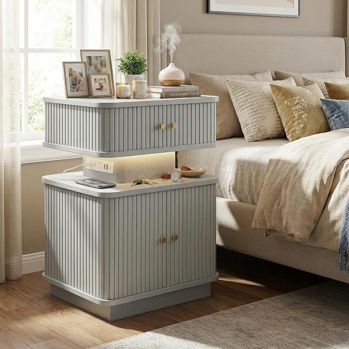 Nightstands Set of 2 with Charging Station, Modern Night Stands Set 2 with - Image 4