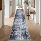 2.6x14 Washable Runner Rug:Modern Abstract Soft Carpet Dark Black | - Image 2