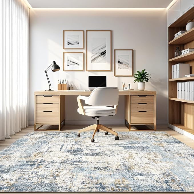 LOONGRUG Area Rug 5x7 Washable Neutral Modern Living Room Rugs Blue | Abstract - Image 8