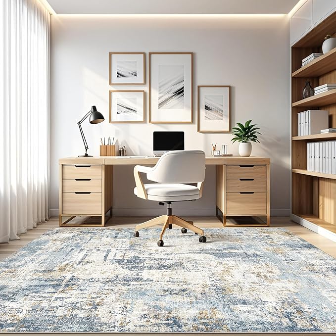 LOONGRUG 4x6 Area Rug Machine Washable Neutral Modern Abstract Rugs Blue | Soft - Image 8