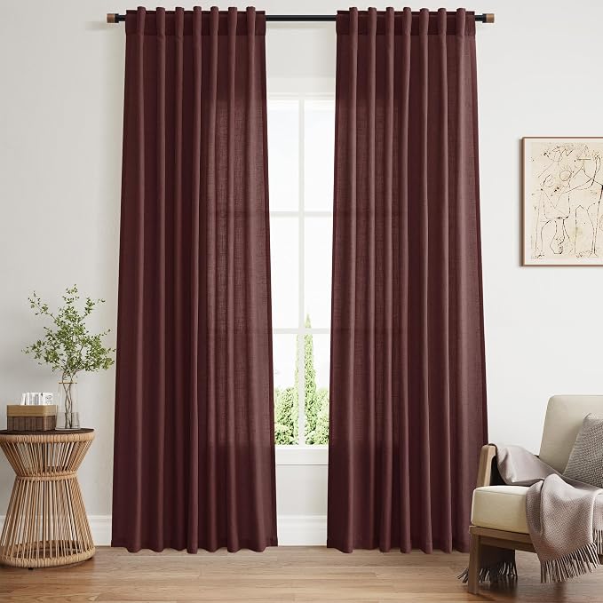 Reddish Brown Linen Curtains 84 Inch Length 2 Panels Set by Nanspring