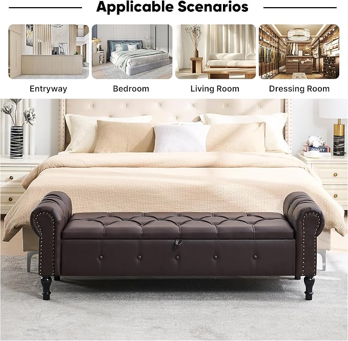 Storage Bench for Bedroom, Faux Leather King Size Bench - Image 6