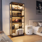 65" Tall Display Case with Glass Doors, Lighted Display Cabinet Bookcase with - Image 4