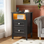 Bonnlo Led Nightstand with Charging Station, Night Stand Black Bedside Table - Image 8