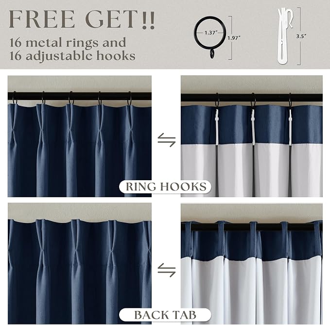 Dark Blue Linen 100% Blackout 120 Inch Curtains - Image 6