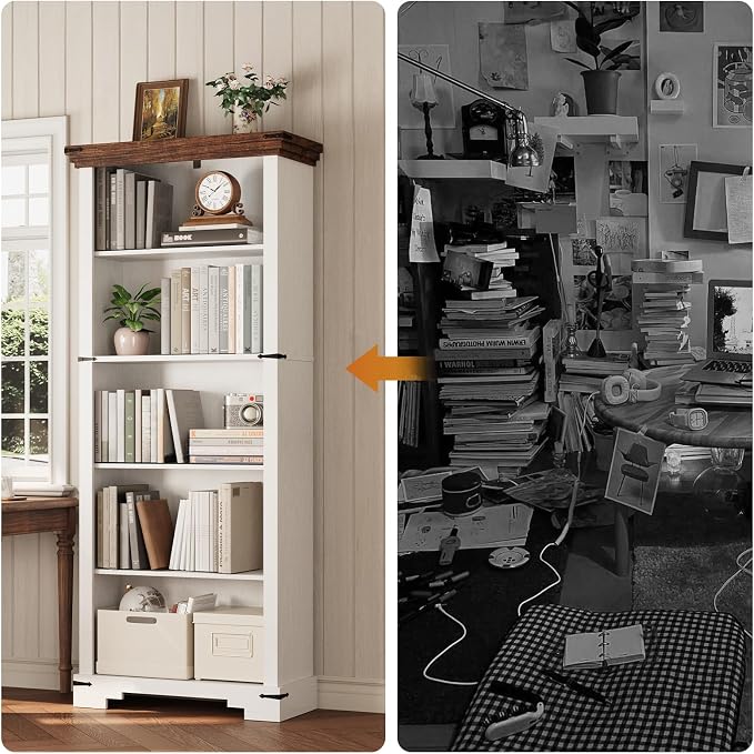 5-Tier Farmhouse Bookshelf, 61.1 inch Tall Bookcase - Image 5