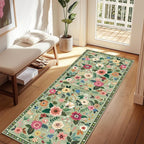 Floral Washable 2x6 Area Rugs Runner Entryway Hallway LightGreen | Flower - Image 2