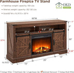OKD Fireplace TV Stand for 65+ Inch TV, Rustic Media Console w/Sliding Barn - Image 6