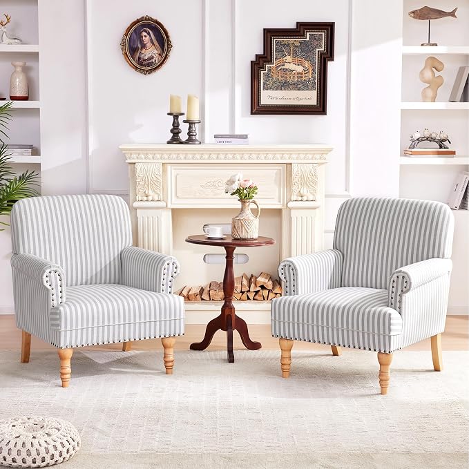HUIMO Linen Fabric Accent Chairs Set of 2, Mid-Century Modern Armchair - Image 9