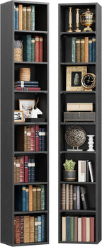 IRONCK Tall Narrow Bookshelf 8 Tiers 71in Set of 2, Compact Corner Bookcase by IRONCK