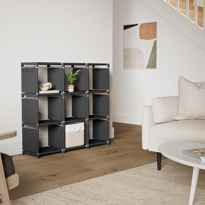 Mavivegue Book Shelf, 9 Cube Storage Organizer, DIY Bookcase, Metal Cube - Image 2
