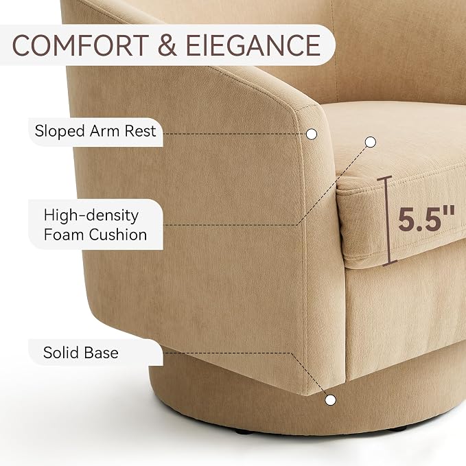 Swivel Barrel Accent Chair, Round Chenille Fabric Living Room Arm Chairs - Image 4