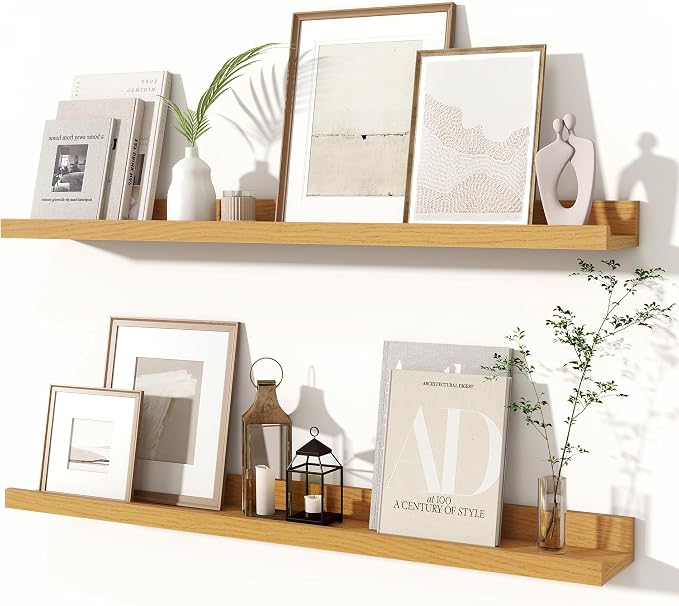 Fun Memories Picture Ledge Shelves Set of 2, 32 Inch Rustic Wall Mounted by FunMemories
