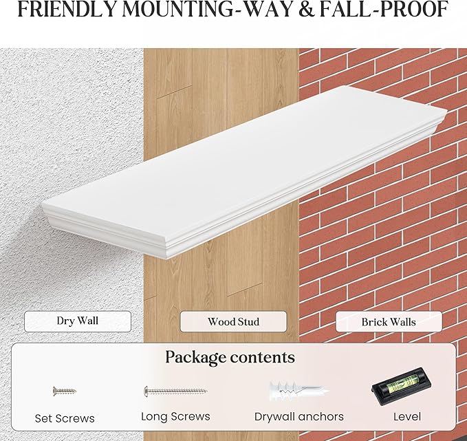 Fun Memories Floating Shelves 32 Inch Long, 9.3 Inch Deep Classic Crown Molding - Image 6