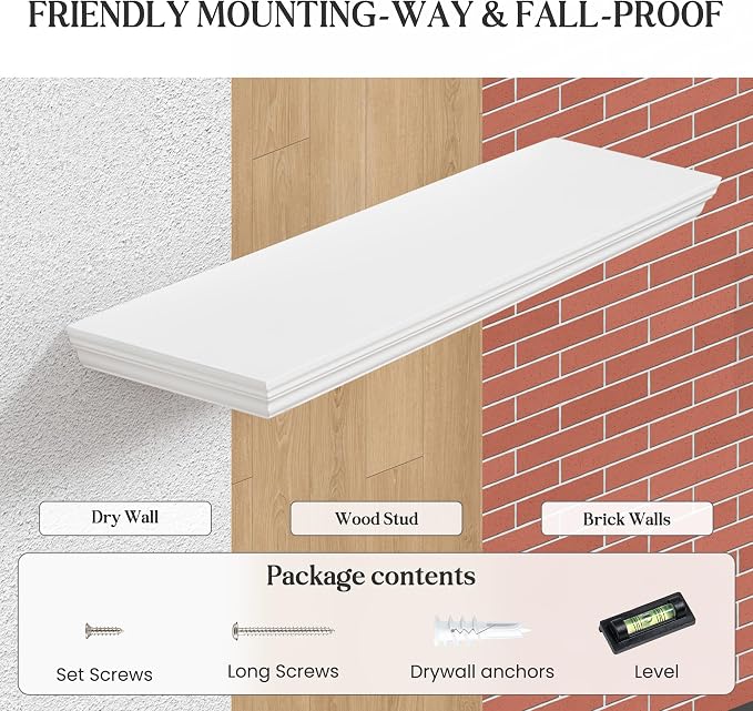 Fun Memories Floating Shelves 40 Inch Long, 9.3 Inch Deep Classic Crown Molding - Image 6