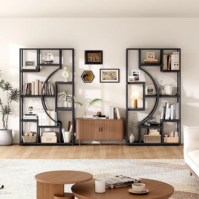 LGHM Bookshelf Set of 2 with Metal Frame, 5 Tier Geometric Bookcase, Adjustable - Image 5