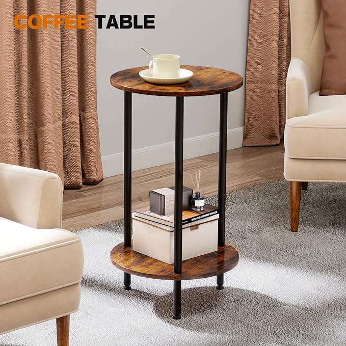 Small Round Side Table, 2-Tier Modern Accent/Bedside Table - Image 4