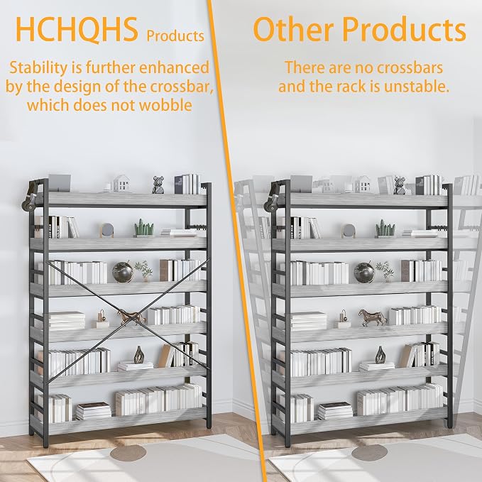 HCHQHS Bookshelf, Adjustable Industrial Bookcase, Vertical Tall Book Shelf - Image 6
