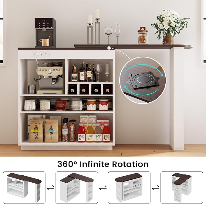 ModernMate Bar Cabinet with Storage 360° Rotating Home Bar Table with Power - Image 4