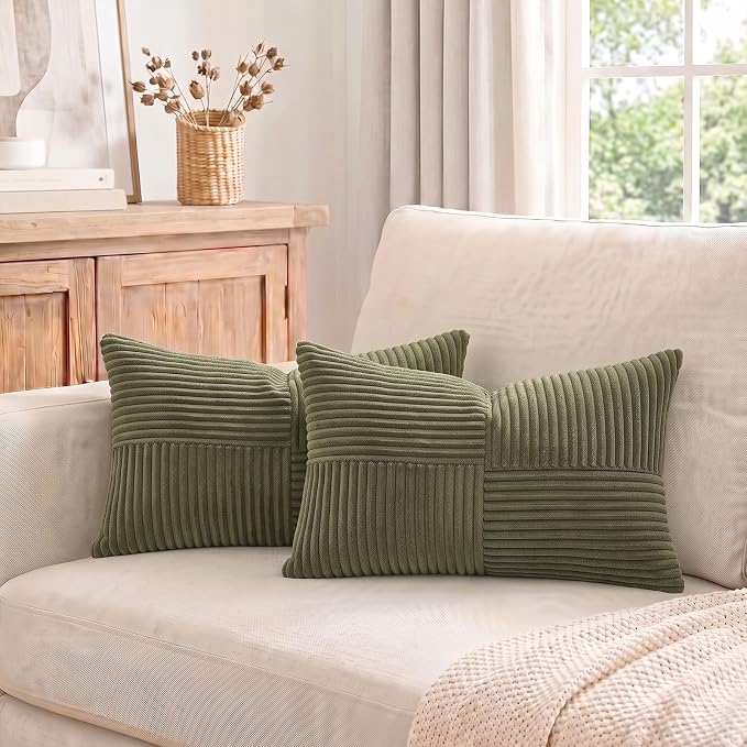 Fancy Homi 2 Packs Olive Green Long Lumbar Decorative Throw Pillow Covers 16x24 - Image 7